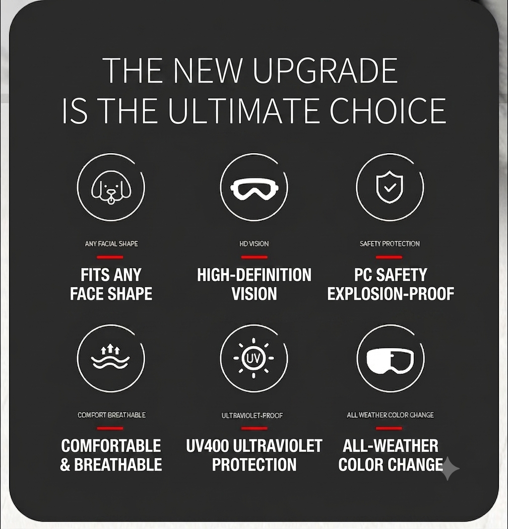 Photochromic Outdoor Dog Goggles – UV & Wind Protection for Medium & Large Dogs