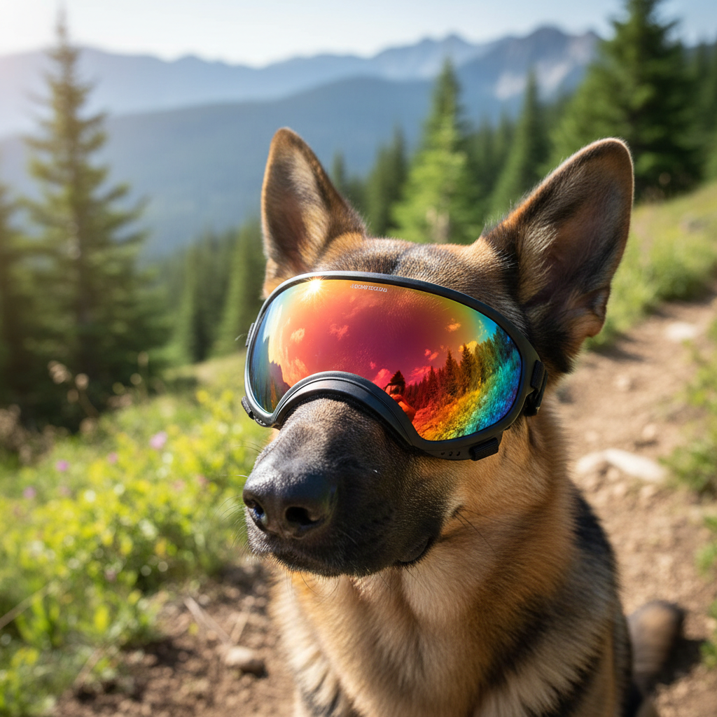 German Shepherd with Larger Rainbow Goggles