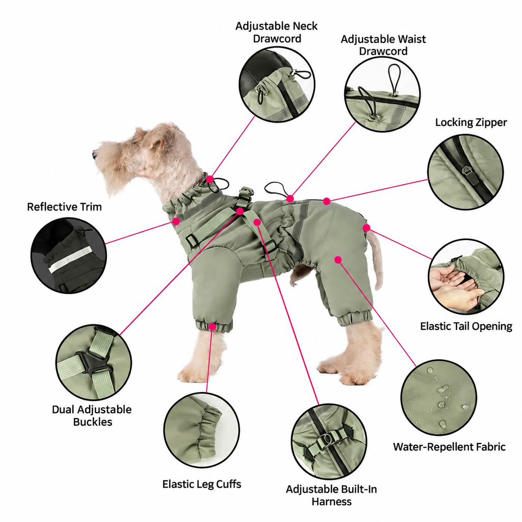Full-coverage Winter Dog Jacket with Built-In Harness