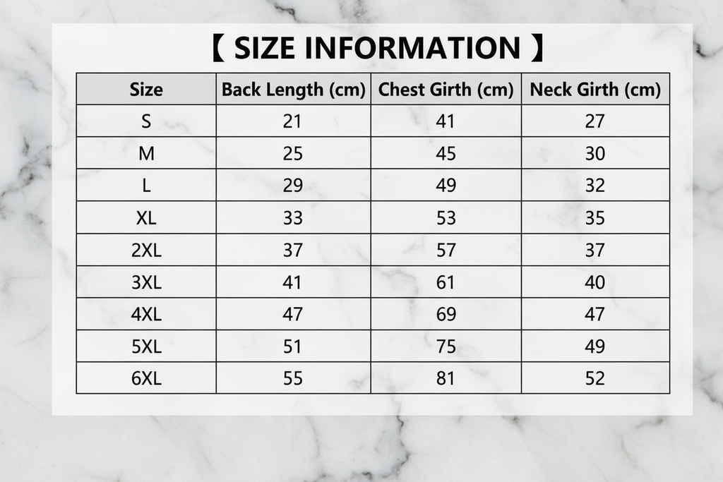 Size Chart - Marble Background